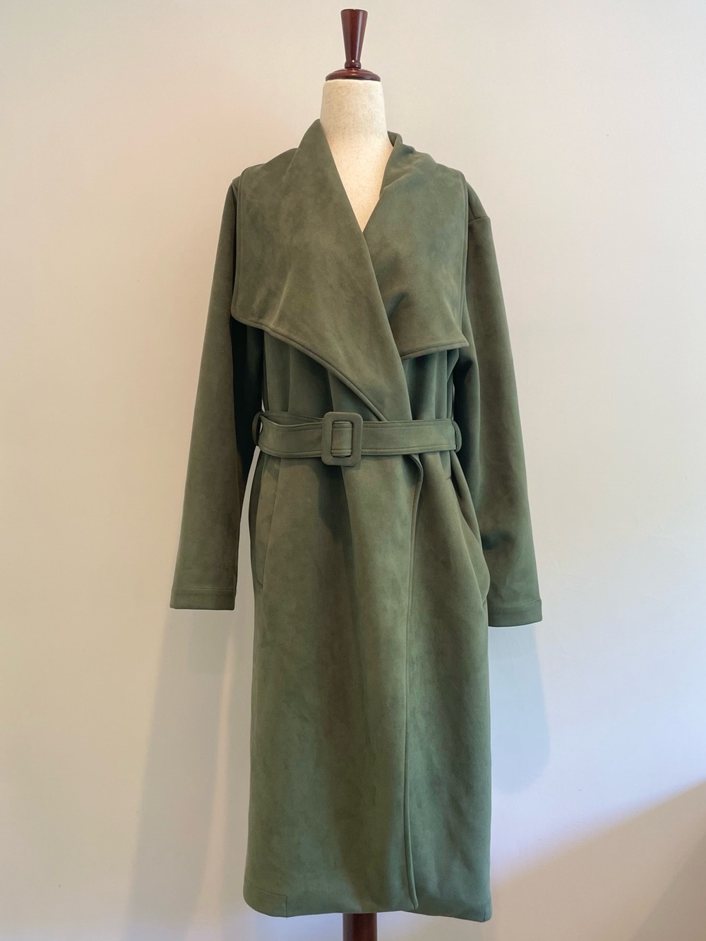 Elodie Green Draped Belted Trench Coat - size medium